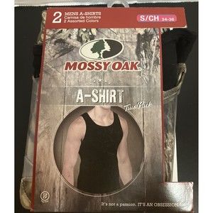 2 Pk Mossy Oak Men's S 34-36 Sleeveless Camo & Solid Black Tank A Shirt Muscle